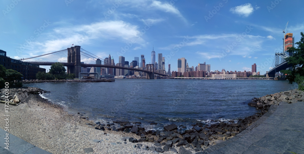 Panoramic view from Brooklyn to Lower Manhattan across the Hudson river