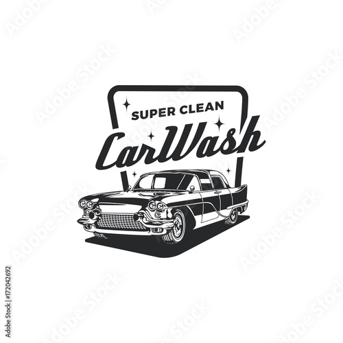 Old Style Vintage Classic Car Vector Logo, Badge, Emblem, Icon, Sticker. Car Wash, Clean Element.