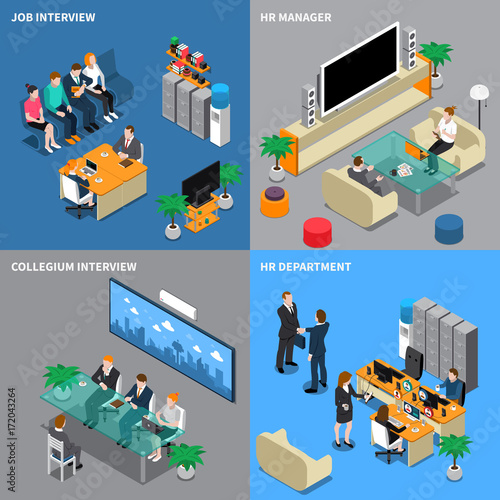Recruitment Hiring HR Management Isometric People