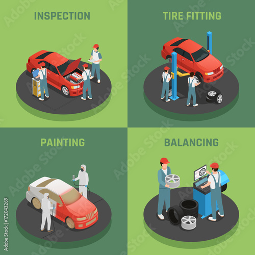Autoservice 4 Isometric Concept Icons 
