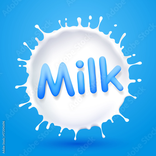 Splashing milk in the form of a circle on a blue background . Vector illustration