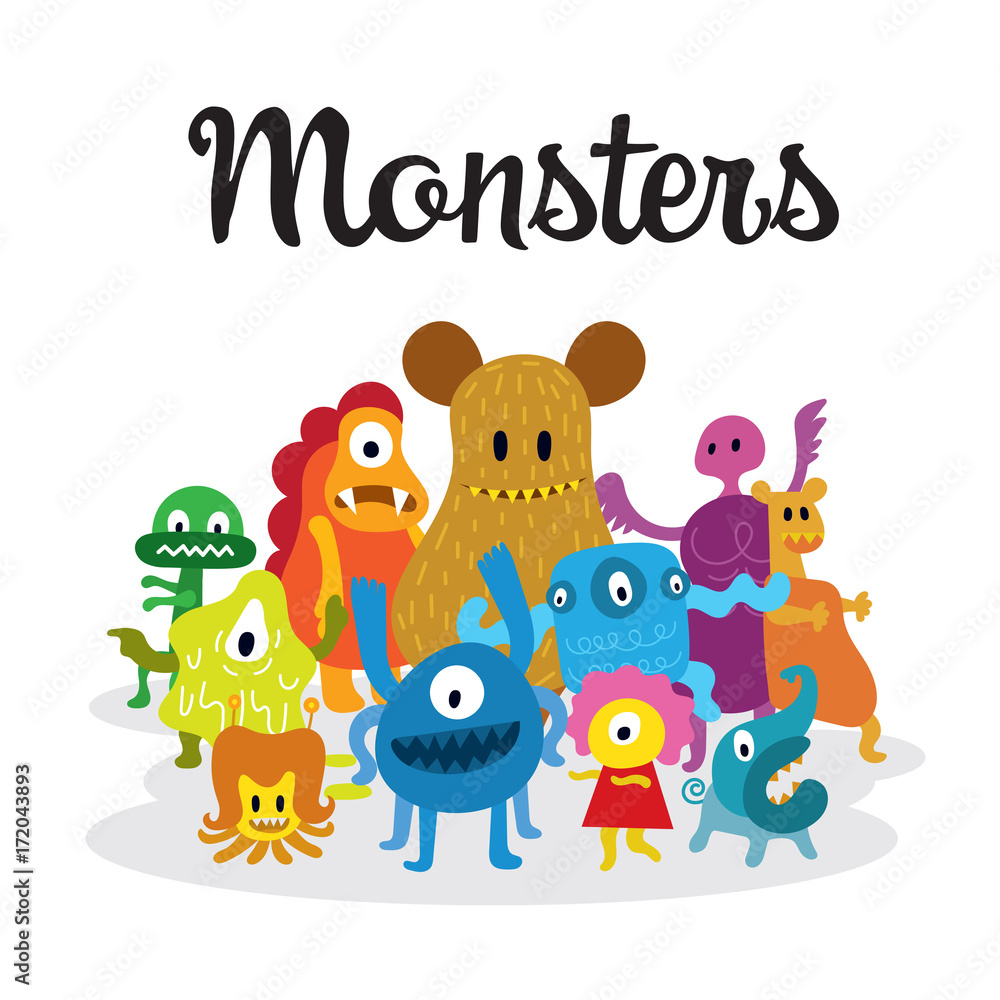 Group of Cute Monsters Cartoon Characters Group of Cute Monsters Cartoon Characters