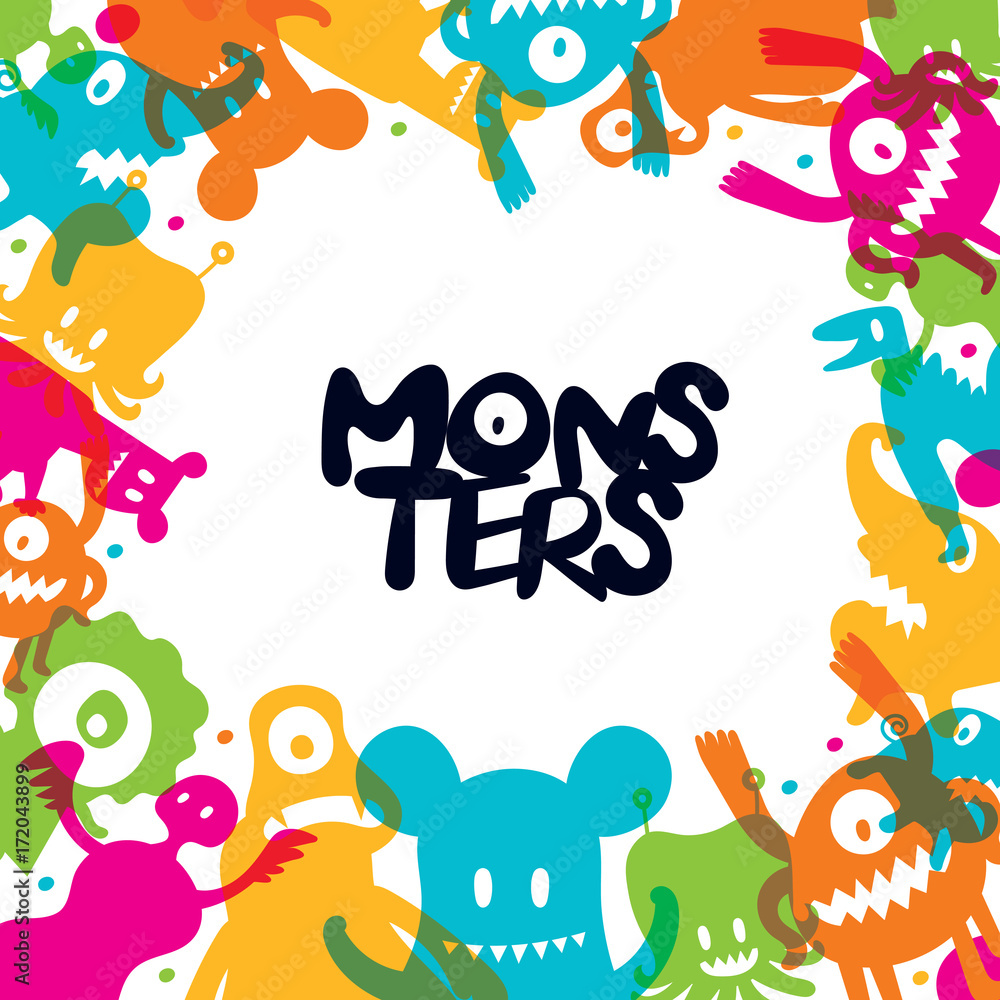 Cute Monsters Cartoon Characters Frame Cute Monsters Cartoon Characters Frame