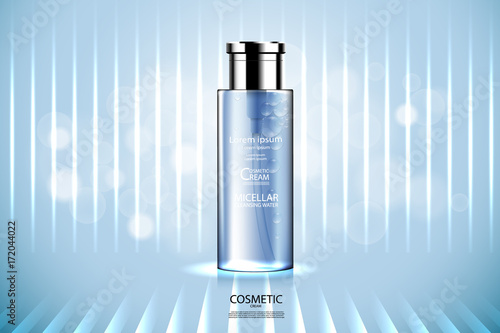 Luxury cosmetic Bottle package skin care cream, Beauty cosmetic product poster, with Bokeh and Water background