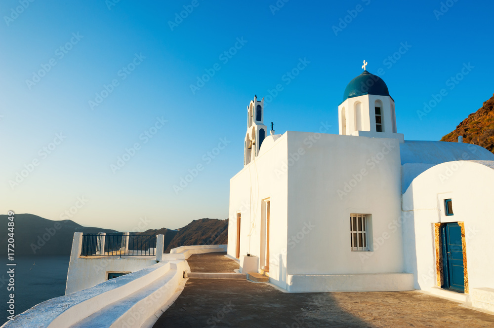 White church on Santorini island, Greece