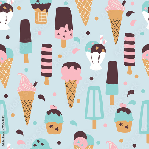 Vector Seamless Pattern with Ice Cream.