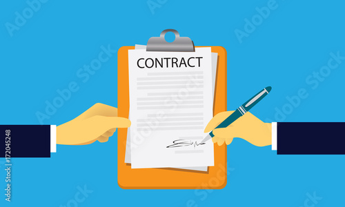 Contract Signing Legal Agreement Concept. Vector Illustration