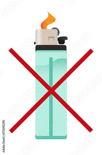 Vector icon of crossed out cigarette lighter - do not fire the fire or stop smoking