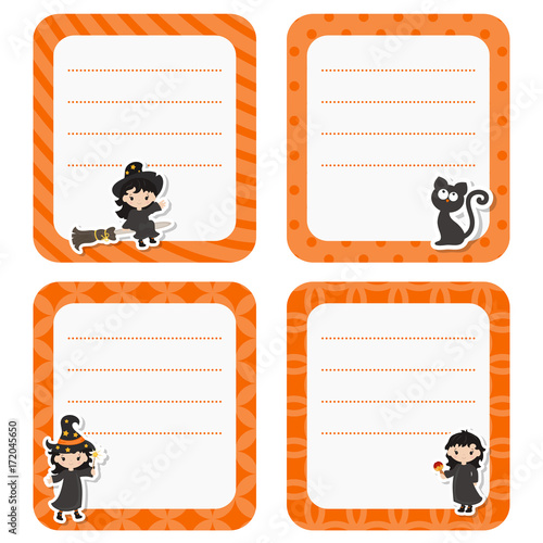 Cute cards or stickers with witch.