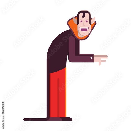 Cartoon vampire man character isolated on white background. Count Dracula in red cloak vector illustration in flat design.