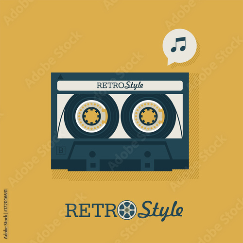 Cassette tape. Vintage logo. Vector illustration in retro style.