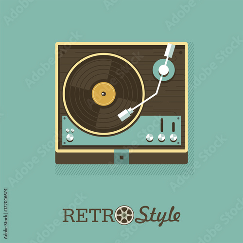 Player for vinyl records. Vector illustration. Logo, emblem.