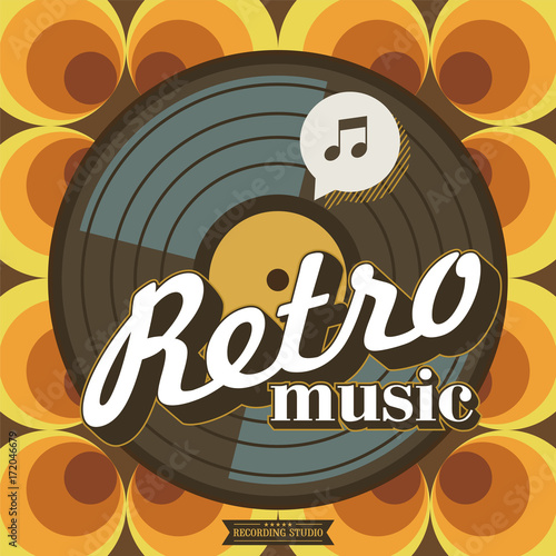 Recording Studio. Retro music. The vinyl record. Vector poster in retro style. Vector emblem.