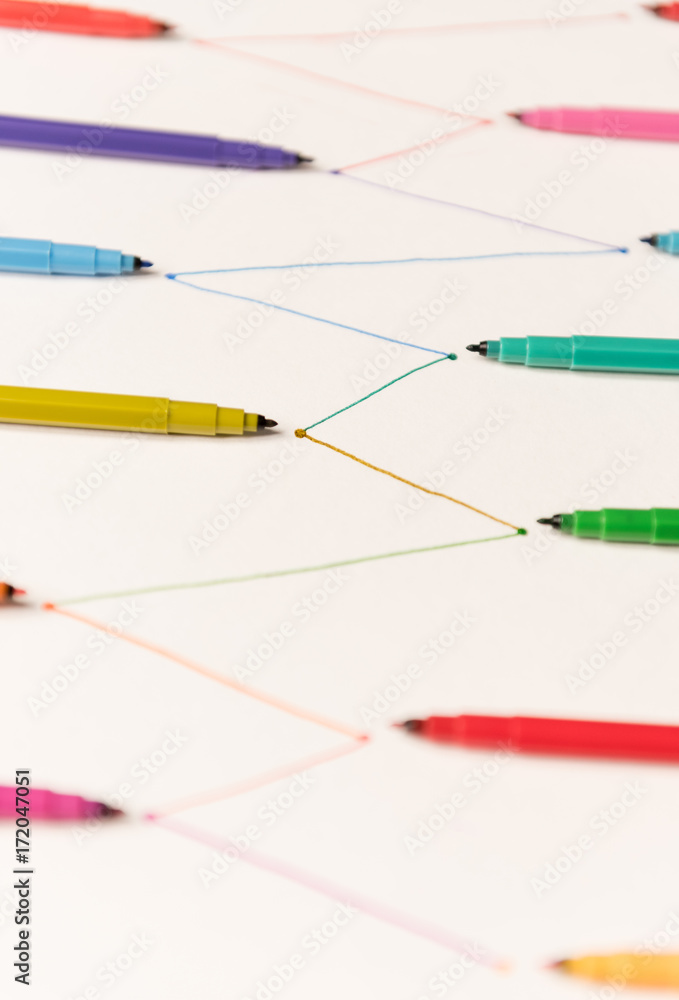 Naklejka premium Lines painted with colorful markers on white paper
