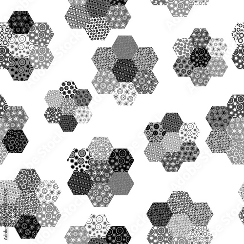 Black and white background with hexagonal patterned shapes photo