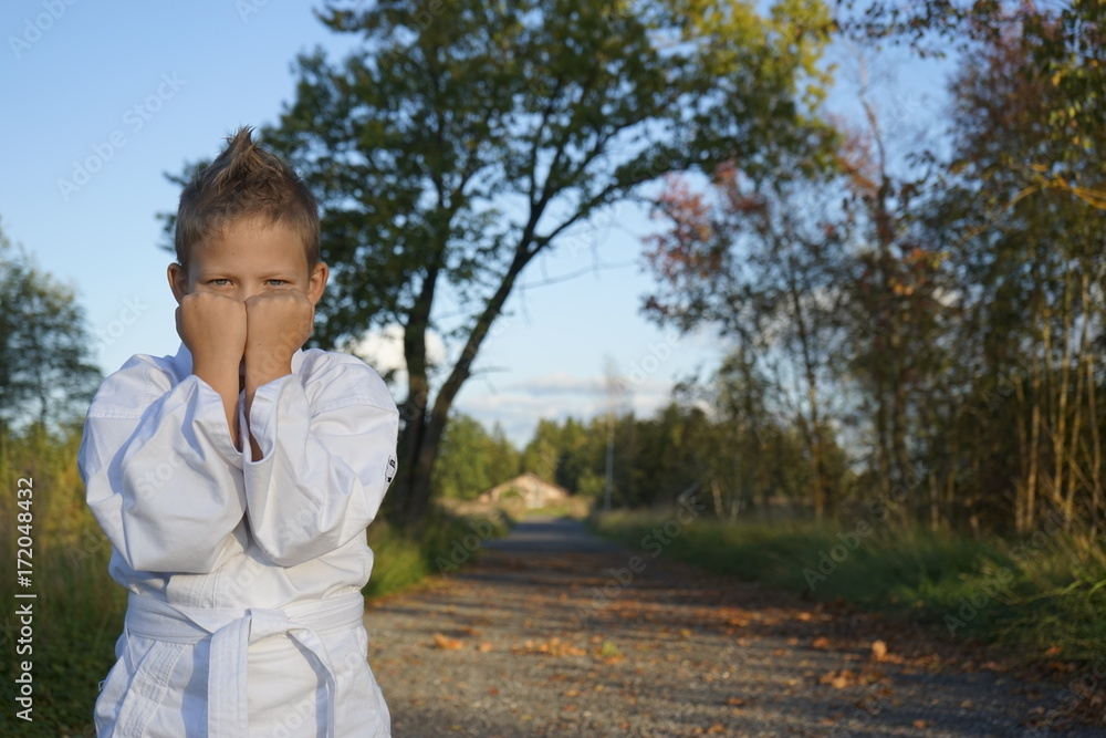 Young boy in the park, karate super champion Young boy in the park, karate super champion