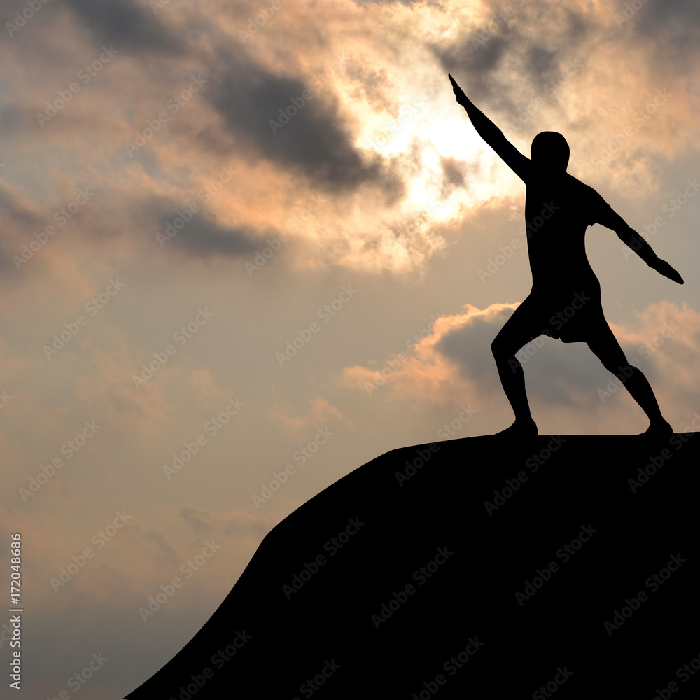 Silhouette of man practicing yoga Silhouette of man practicing yoga