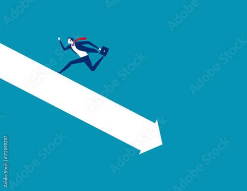 Crisis. Businessman run away form falling graph. Concept business vector illustration.