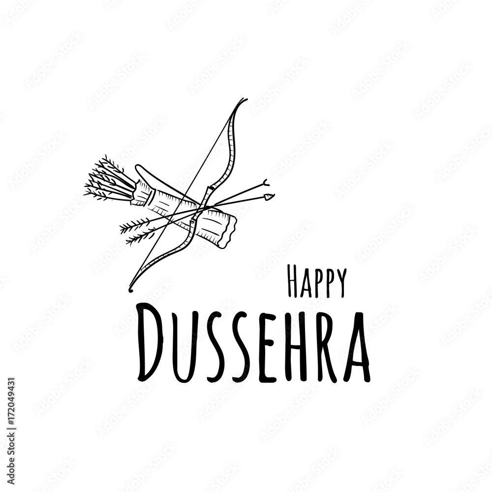 Illustration set with attributes for Happy Dussehra festival of India background