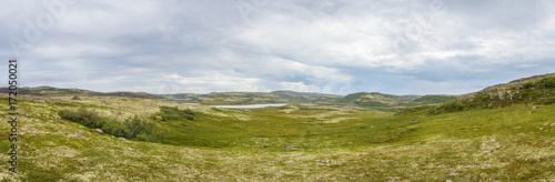 View of the mountain tundra near the coast of the Barents Sea