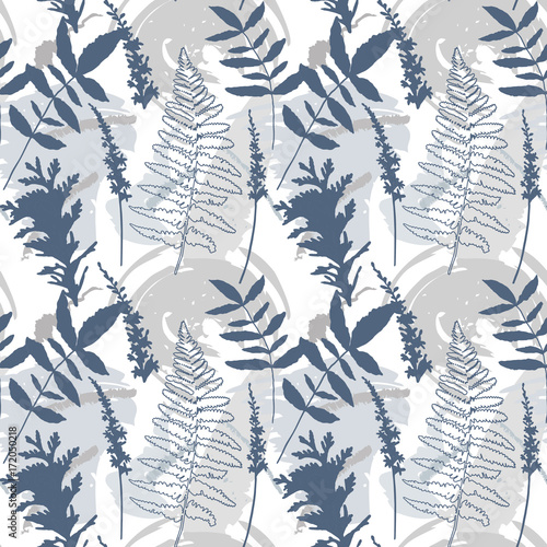 Floral vector seamless pattern with wild flowers, fern leaves , evergreen pin...