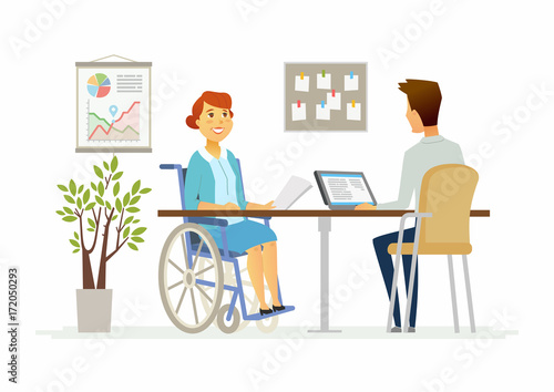 Disabled woman in the office - modern cartoon people characters illustration