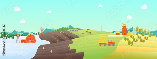 Cartoon Seasons Landscape Background. Vector