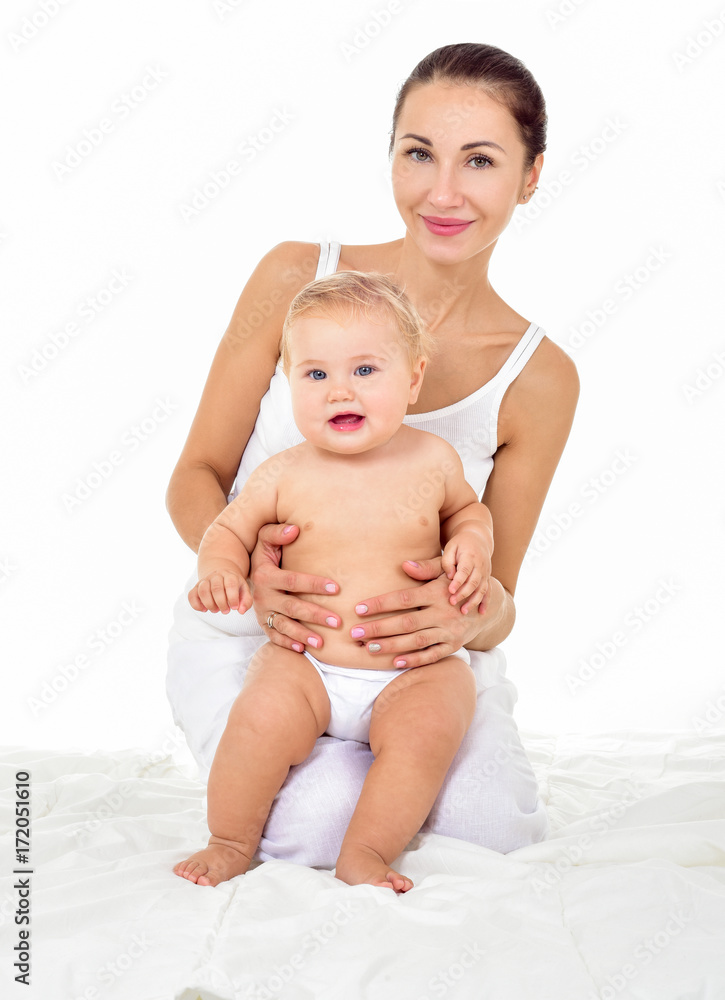 Mother and baby playing and smiling. Happy family. Isolated, Mother and baby playing and smiling. Happy family. Isolated,