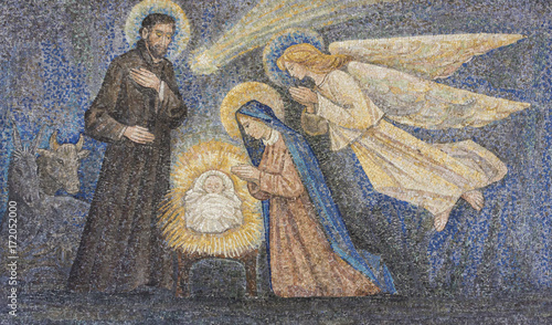 CARAVAGGIO, ITALY - 24-8-2017. Mosaic: Nativity