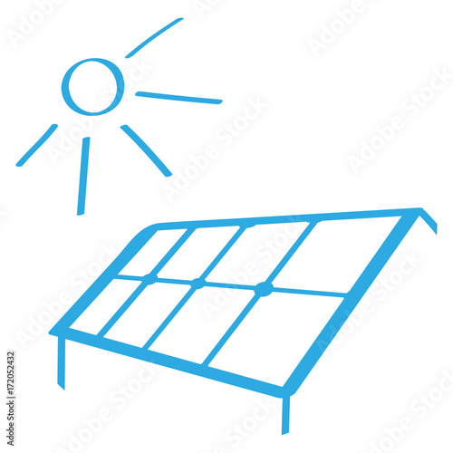 Handgezeichnete Photovoltaik-Anlage in blau