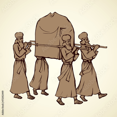 Priests carry the ark. Vector drawing