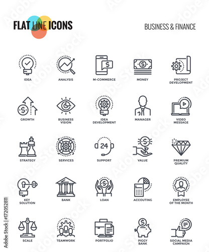 Flat line icons design - Business and Finance