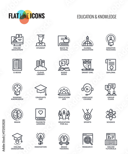 Flat line icons design-Education and Knowledge