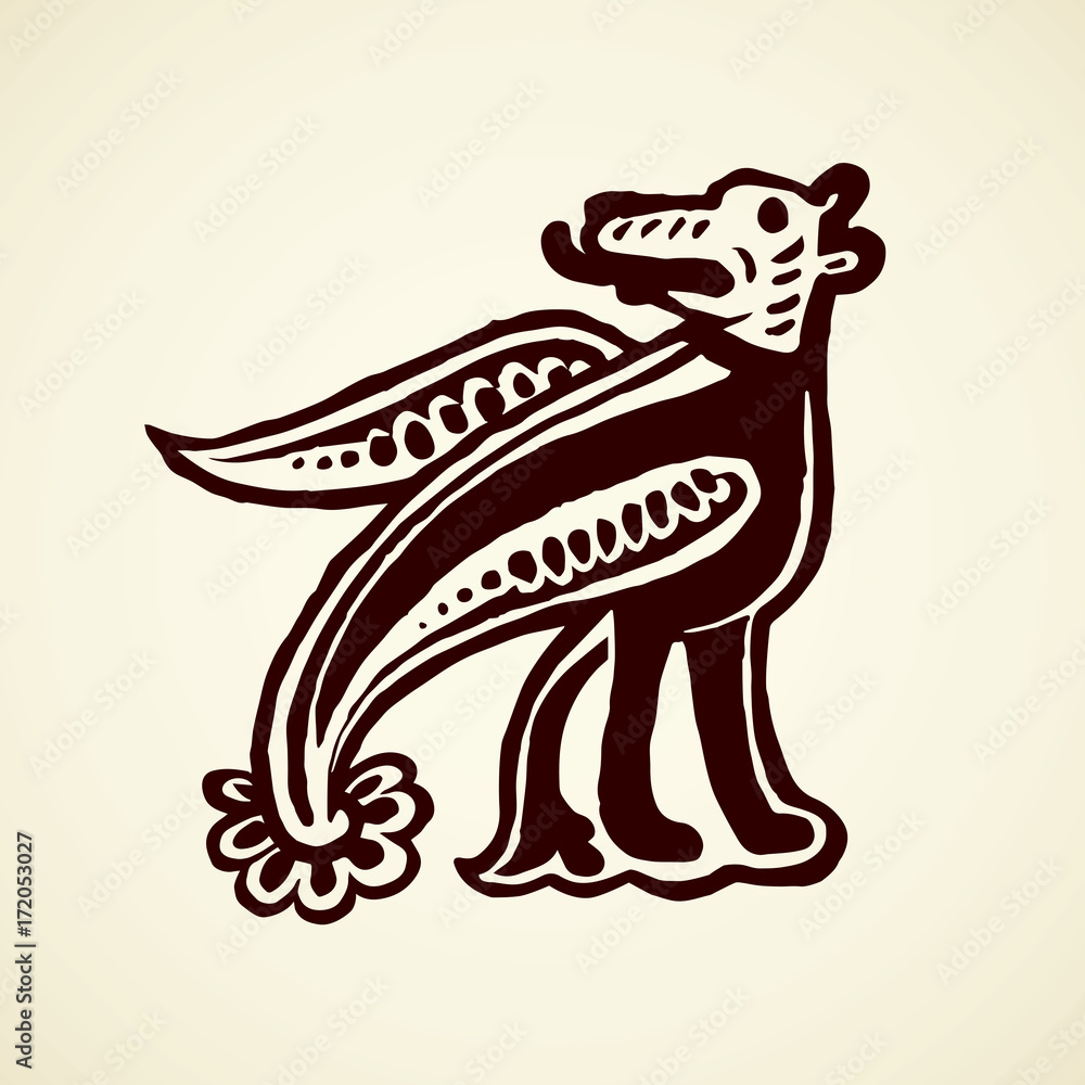 Fototapeta premium Ancient capital letter. Vector drawing