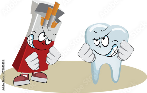 Tooth boxing with pack of cigarettes
