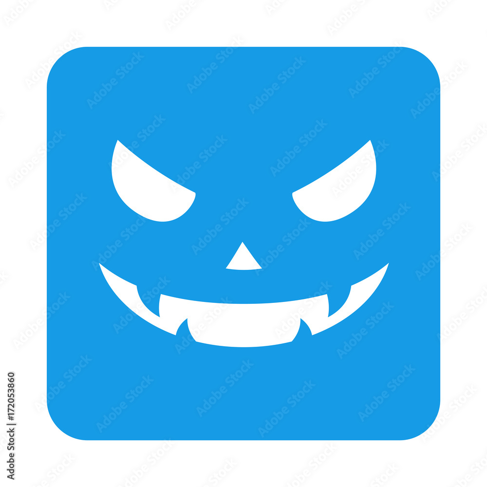 Icono plano sonrisa calabaza Halloween en cuadrado azul Icono plano sonrisa calabaza Halloween en cuadrado azul