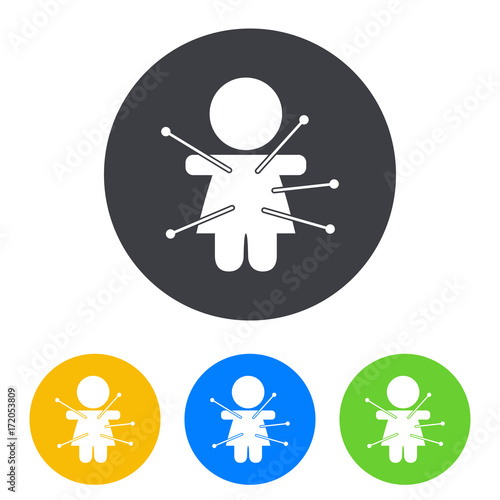 Icono plano muñeca vudú en circulo varios colores