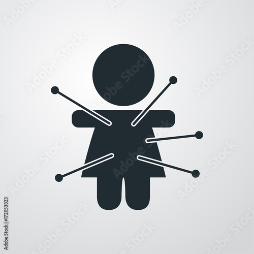 Icono plano muñeca vudú en fondo degradado