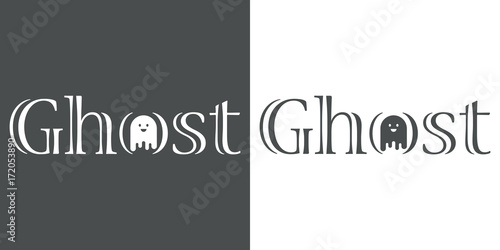 Logotipo Ghost con fantasma en O gris y blanco