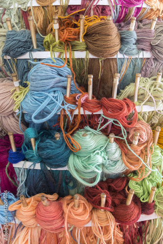 skeins of yarn of various colors