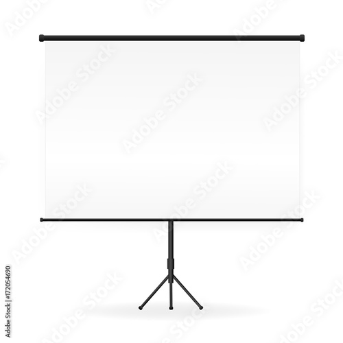 Meeting Projector Screen Vector. Empty White Board Presentation On Tripod  Conference Vector Illustration.