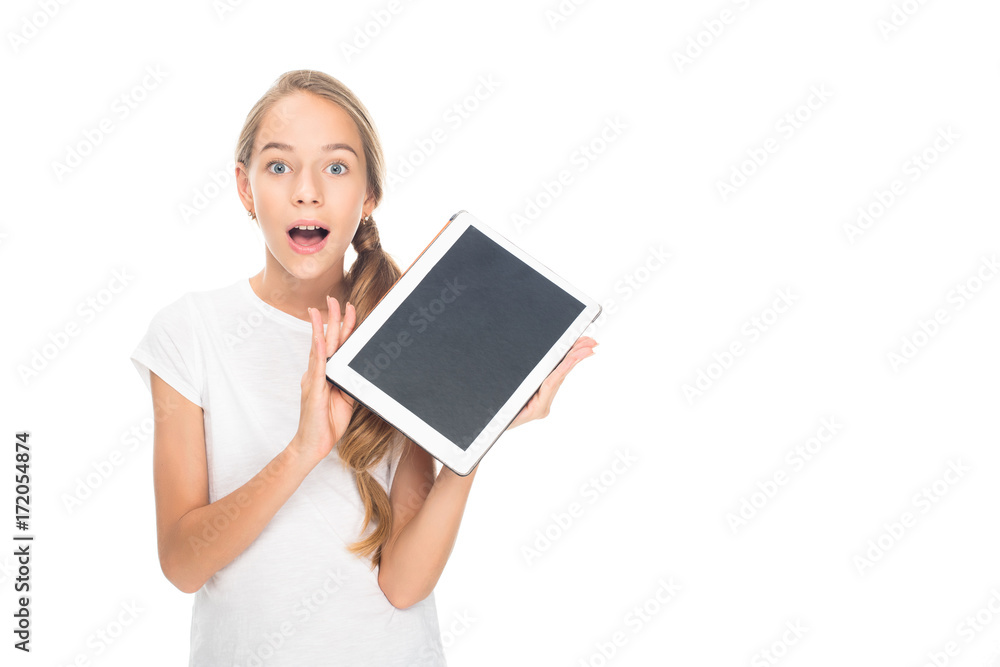 teenager presenting digital tablet teenager presenting digital tablet