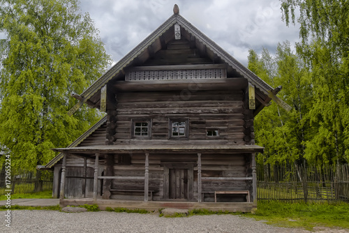 Velikiy Novgorod, Russia Typical farmhouse in northern Russia. Open air Museum of Wooden Architecture of the 16th-19th centuries Vitoslavlitsy in Novgorod in Russia.