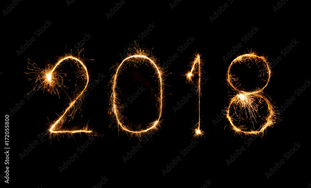 Happy new year 2018 written with Sparkle firework Happy new year 2018 written with Sparkle firework