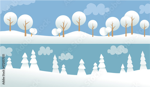 Two winter banners with white trees