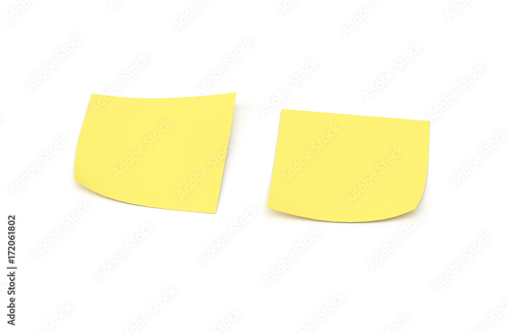 Two yellow sticky note reminders on a white background, 3D render