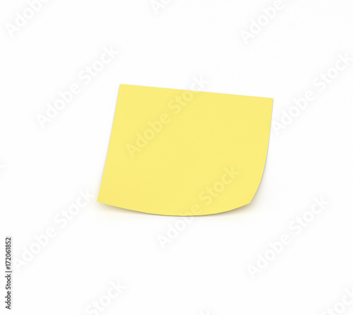 Yellow sticky note reminder on a white background, 3D render