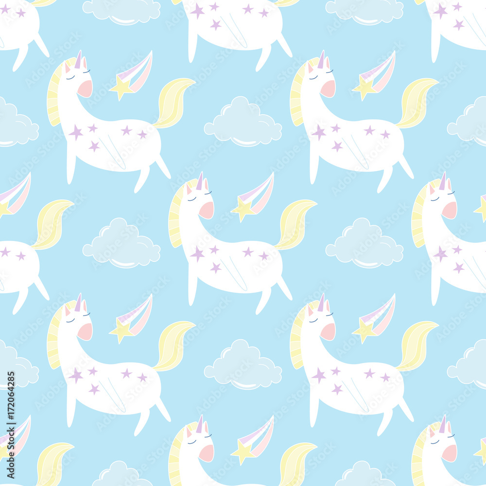 Unicorn flies in the sky seamless vector pattern Unicorn flies in the sky seamless vector pattern