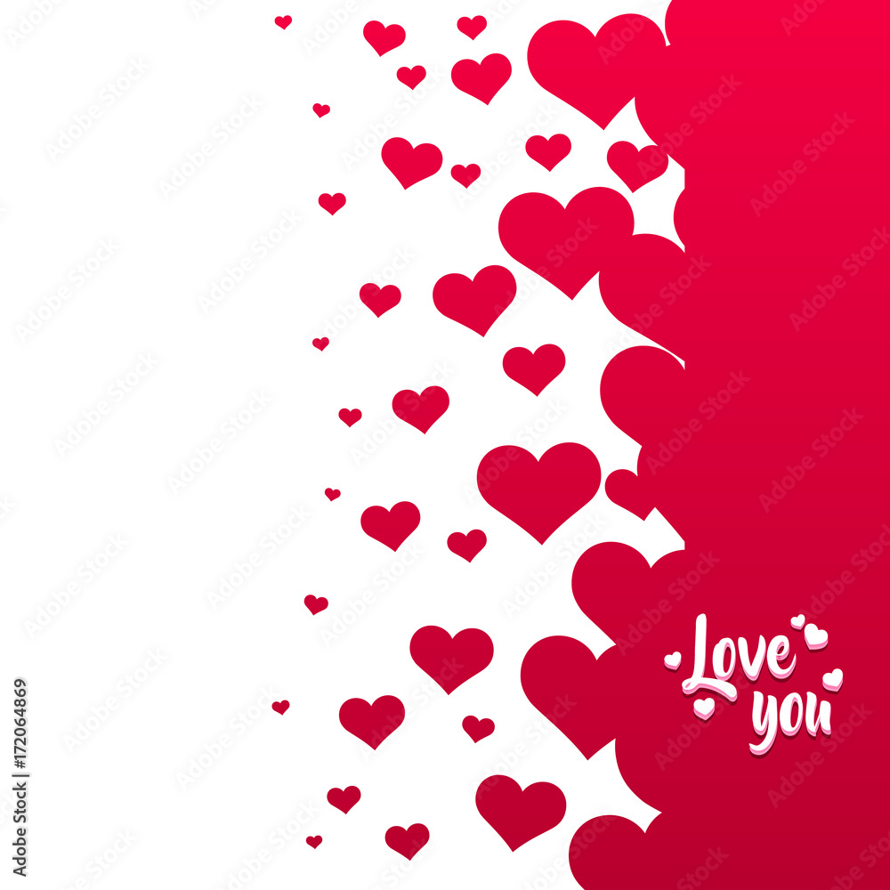 Many flying hearts. Simple design. Hearts love background. Vector background.