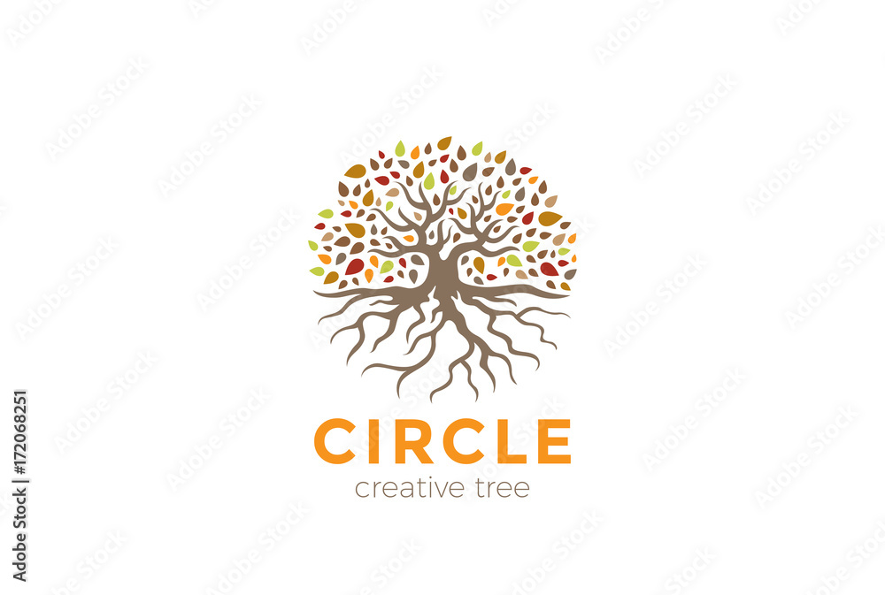 Circle Tree Roots Logo vector. Garden Natural Eco Organic icon Circle Tree Roots Logo vector. Garden Natural Eco Organic icon